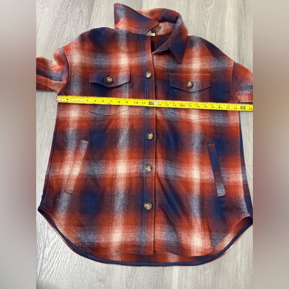a.n.a Rust & Navy Plaid Shacket Button Front Women’s Size Large - Picture 8 of 9